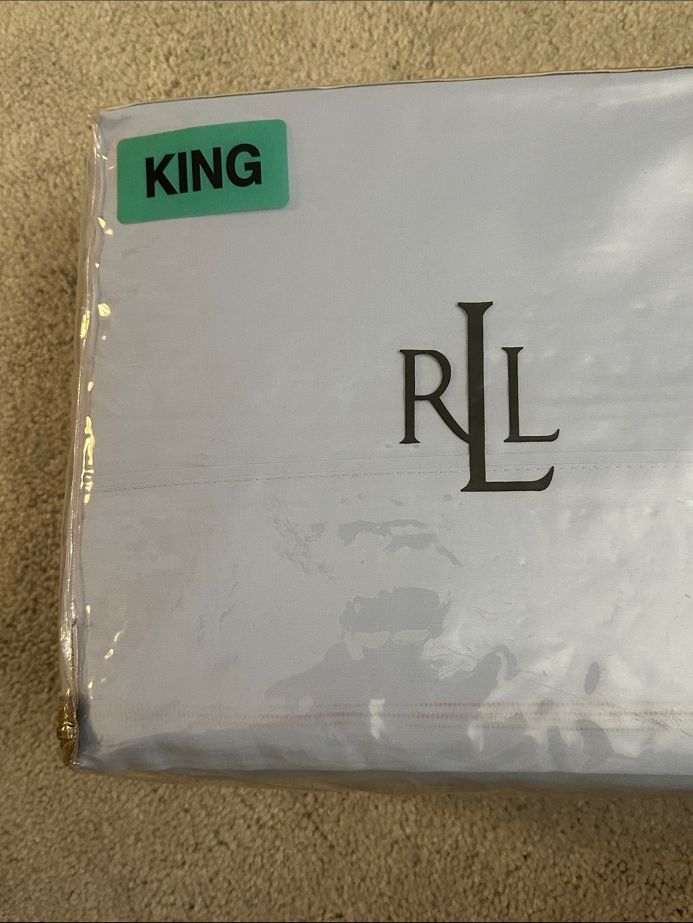 NWT RLL Monogram King Sheet Set in Light Blue